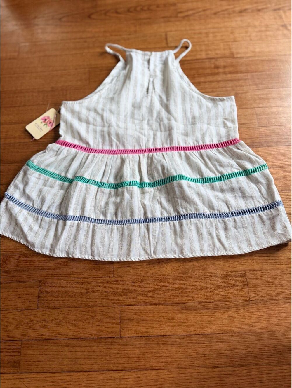 NWT Entro Women’s M White Pastel Rainbow Crochet High collar tank Boho babydoll - Picture 6 of 7